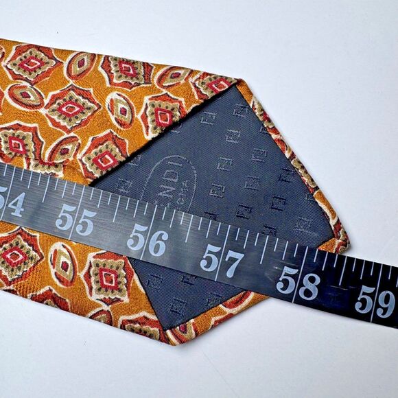 Vintage Fendi Roma Tie Silk Mustard Brown Geometric Medallion Print Handmade - Picture 7 of 12